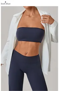 Dettaglio del set reggiseno sportivo senza cuciture e leggings yoga blu ardesia