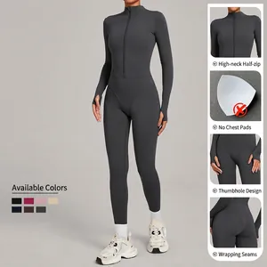 Combinaison de yoga polaire avec col montant, demi-zip et passe-pouces pour le fitness