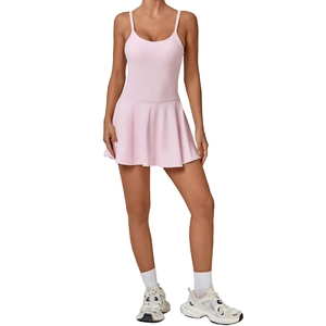 Pink slim fit tennis dress with built-in pads and pleated skirt for outdoor sports