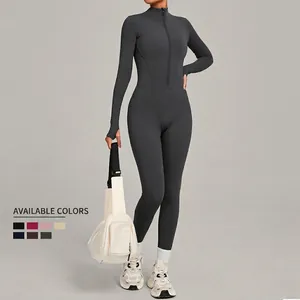 Combinaison de yoga doublée polaire avec col à demi-zip et trous pour les pouces