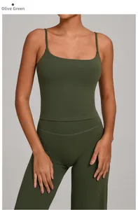 Slim fit olive green yoga set featuring a square neck camisole and high waist leggings