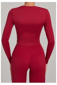 Detail view of the V-shaped back seam design on high-waist fitness leggings