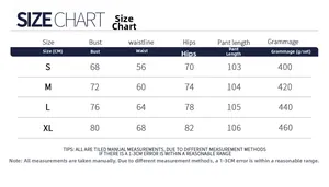 Guide des tailles complet pour ensemble de yoga avec mesures buste taille et hanches