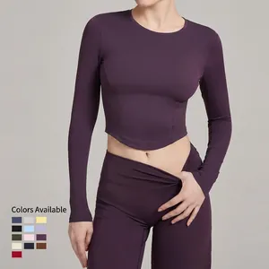Professional Women Long Sleeve Yoga Top Slim Fit Athletic T-Shirt High Stretch Nylon Spandex Gym Running Cropped Workout Top 8083