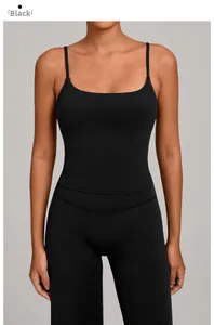 Close-up of black high-elastic matte yoga sports vest with thin shoulder straps