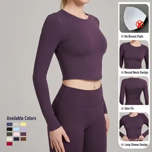 Deep purple long sleeve yoga top and high waist leggings set for high intensity workout