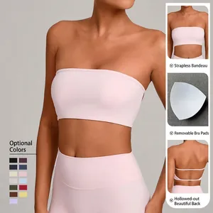Set reggiseno sportivo yoga rosa senza spalline con schiena scoperta e imbottiture