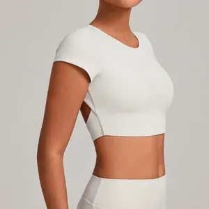 Completo yoga grigio con maglia corta scollata e leggings a vita alta in 14 colori diversi
