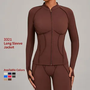 Veste de Yoga Slim Fit pour Femme Col Montant Fermeture Éclair Manches Longues Haut de Sport avec Passe-Pouce Séchage Rapide Haut d'Entraînement