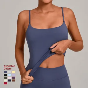 Breathable high-stretch yoga sports tank top and leggings set in misty blue color