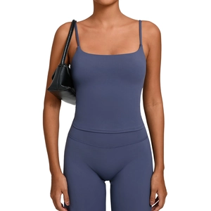 Women's blue slim fit yoga set with racerback tank top and high waist shorts