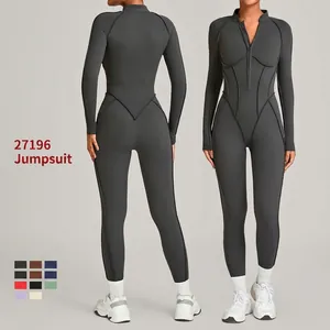 Combinaison de Sport à Manches Longues pour Femmes Fitness à Haute Intensité Yoga Romper Une Pièce Nylon Élasthanne Bodysuit Athlétique Slim Fit pour Gym Training Course