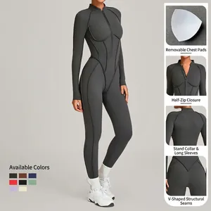 Body de sport ajusté à col montant et demi-zip en tissu extensible haute performance