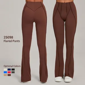 Women High Waisted Flare Yoga Pants Nylon Spandex Butt Lifting Tight Leggings With V-Waist Stitching Flared Workout Trousers
