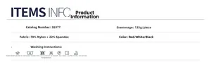 Composition détaillée du tissu 78% nylon 22% élasthanne et instructions de lavage