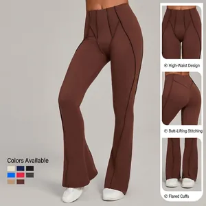 High waisted yoga flare pants with lifting seams and slim fit design in brown