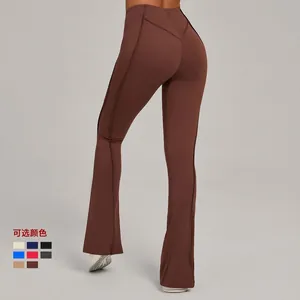 Women's high waist flare yoga pants with V-shaped cross back for butt lifting effect