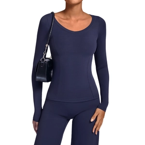 Ensemble de yoga pour femme bleu foncé avec haut à manches longues et legging