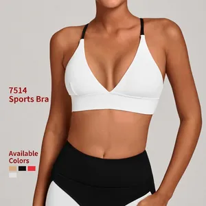 Damen Verstellbare Träger Sport-BH Farbblock Stoßfeste Yoga BH High Stretch Kabellos Gepolstert Fitness Athletic Top