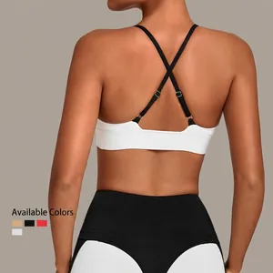 Sport-BH für Damen mit verstellbaren überkreuzten Trägern und Farblock-Design für Fitness