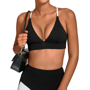 Zweiteiliges Damen Yoga-Set in Schwarz-Weiß mit verstellbarem Sport-BH und Hose