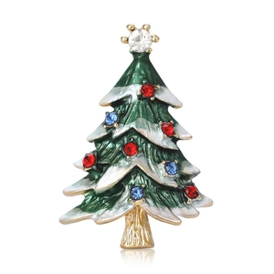 Broche Sapin de Noël Vintage en Alliage d'Émail Avec Strass Colorés Incrustés Épingle à Revers Plaquée Or Accessoire Bijoux pour Femme Cadeau