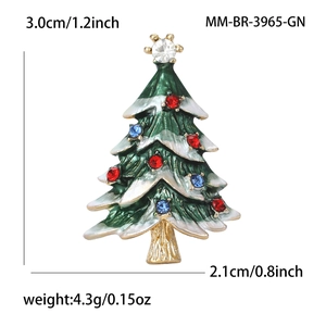 Broche sapin de Noël à la mode avec émail vert et strass colorés sur alliage doré brillant