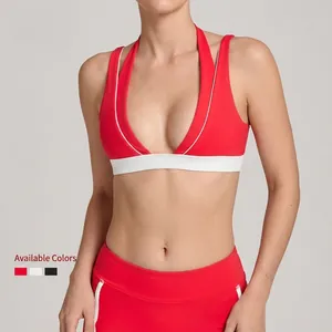 Soutien-gorge de Sport Dos Nu Col en V pour Femmes Top de Yoga Patchwork Respirant Haute Élasticité Fitness Course Top