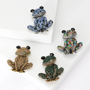 Broche Grenouille 3D en Strass Créative Dessin Animé Épingle de Revers Animale en Alliage pour Femmes Accessoires de Mode Bijoux