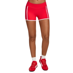 Short de yoga rouge taille haute avec bordure contrastée blanche pour le sport