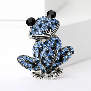 Broche grenouille créative avec strass bleus dégradés et base en alliage argenté chic