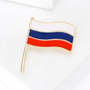Russian flag lapel pin in waving gold metal with white, blue and red enamel finish