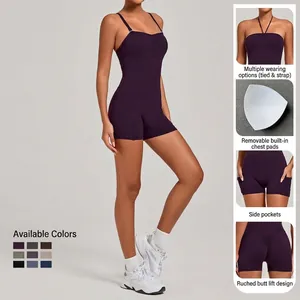 Body de yoga violet polyvalent avec poches latérales et coussinets en plusieurs couleurs