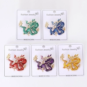 Detailed set of premium enamel Chinese dragon brooches in five vibrant assorted colors