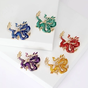 Exquisite Chinese Dragon Brooch For Women High Grade Enamel Drip Oil Animal Shape Alloy Pin Retro Clothing Accessories