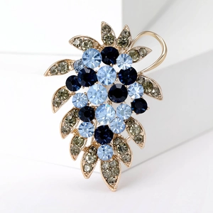Élégante broche en forme de raisin en alliage doré avec strass bleus étincelants