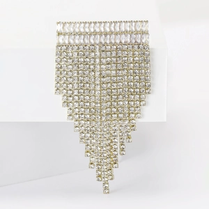 Broche de style coréen luxueuse avec de longues franges en strass sur base dorée