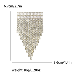 Broche élégante à franges en strass avec glands en cristal triangle et taille 6,9x3,6cm