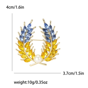 Broche épi de blé avec cristaux bleu jaune et perle incluant les dimensions
