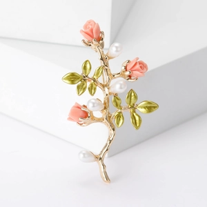 Broche de Luxe en Alliage Doré Fleur de Rose et Künstliche Perle pour Femmes Élégante Épingle Florale en Émail pour Costume Mariage Bijoux