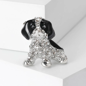 Broche Chien en Émail Mignon Alliage Strass Animal Épingle Pour Femmes Costume Robe Accessoires de Mode Noir Blanc Chiot Bijoux Cadeau