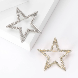 Elegant Rhinestone Hollow Star Brooch For Women Alloy Inlaid Crystal Corset Pin Fashion Jewelry Clothing Accessories Gift