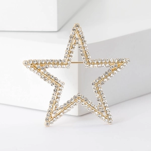 Sparkling gold-plated hollow star brooch with rhinestones for elegant women's accessories