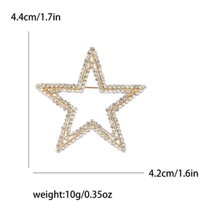 Golden star-shaped brooch with white rhinestones measuring 4.4cm by 4.2cm for women