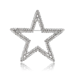 Sparkling silver star brooch with rhinestones and hollow cutout design for women