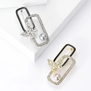 Elegant Alloy Butterfly Brooch Pin With Simulated Artificial Pearls And Rhinestones Geometric Enamel Design Fashion Jewelry Women
