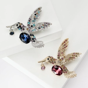 Broche Colibri en Alliage avec Strass pour Femmes Elégante Broche Animal en Cristal Coloré Accessoire de Robe de Luxe