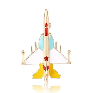 Elegant fighter jet enamel brooch in colorful matte finish with gold tone base