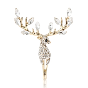 Elegant gold reindeer brooch with marquise crystals and pavé diamonds for women