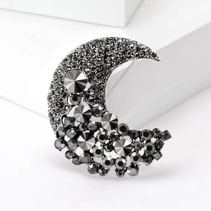 Vintage Legierung Schwarz Strass Mond Brosche Koreanischen Stil Mond Korsage Pin Mode Kleidung Zubehör Für Damen Schmuck Geschenk
